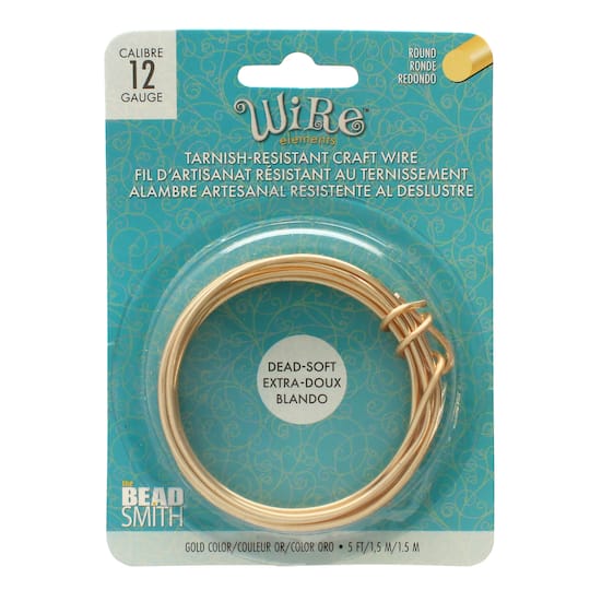 The Beadsmith&#xAE; Wire Elements&#x2122; 12 Gauge Gold Tarnish Resistant Soft Temper Wire, 5ft.
